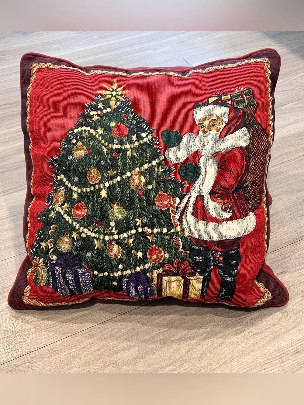 Festive Red Santa & Christmas Tree Decorative Throw Pillow - Set of 2